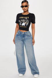 Fashionnova Low Slung Straight Leg Non Stretch Jeans - Medium Wash