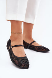 EMBROIDERED MESH BALLERINAS