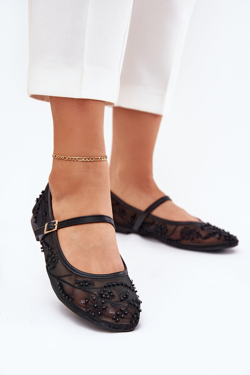 EMBROIDERED MESH BALLERINAS