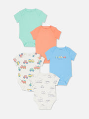 5 Pack Car Short Sleeve Bodysuit