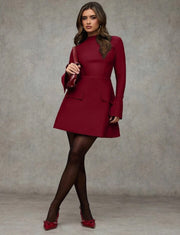 SHEIN BAE Women Solid Color Stand Collar Long Sleeve Elegant Simple Casual Dress For Autumn