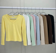 Long Sleeve V-neck Stretchy Top