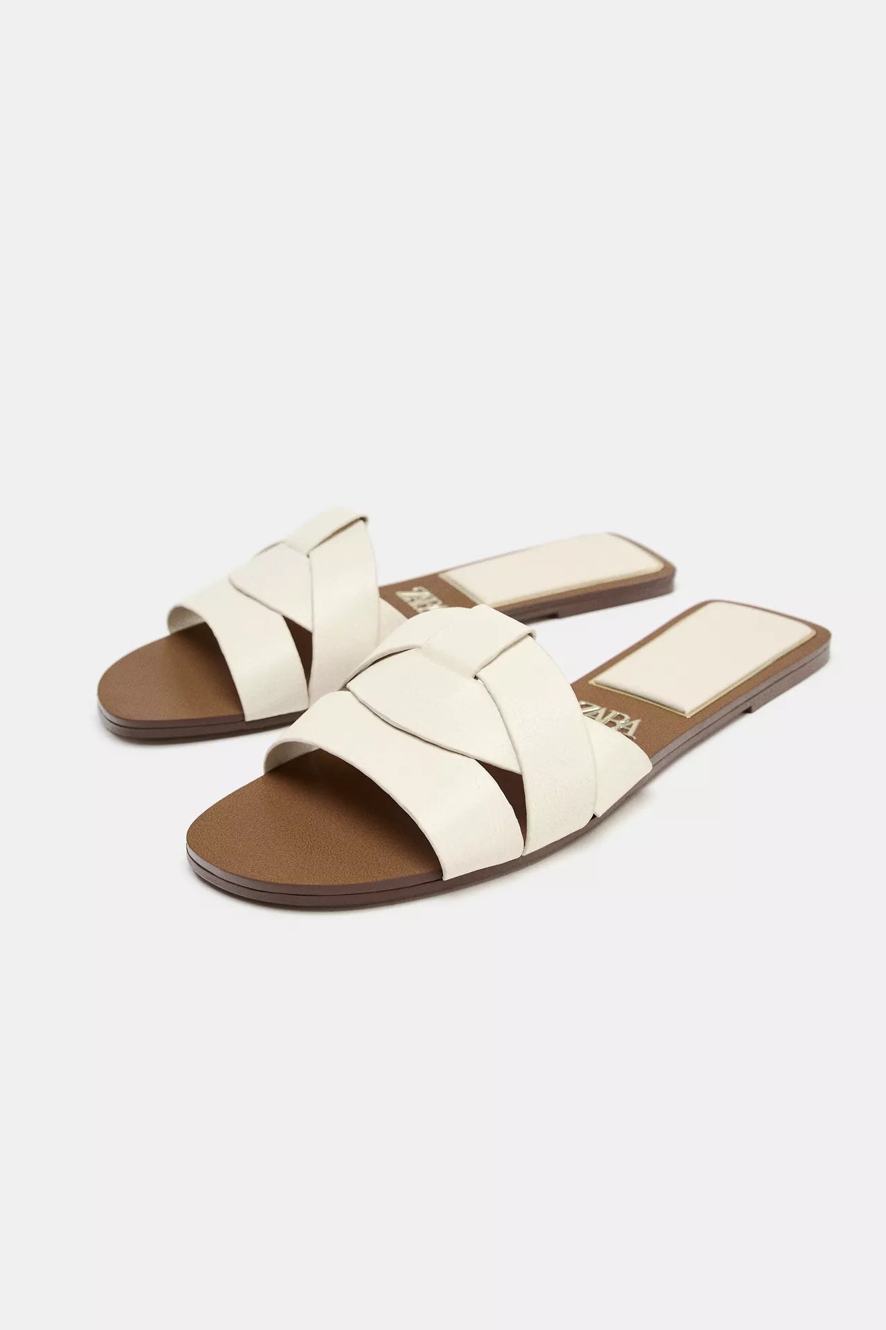 FLAT CRISS-CROSS LEATHER SLIDER SANDALS