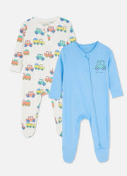 2 Pack Car Zip-Up Sleepsuits