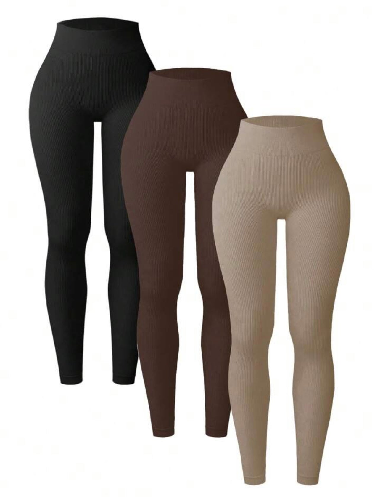 SHEIN 3 Packs Ribbed Leggings For Women-No See-Through High Waisted Tummy Control