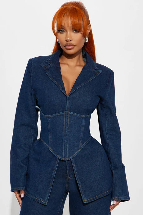 Get Down To Business Corseted Denim Blazer Jacket