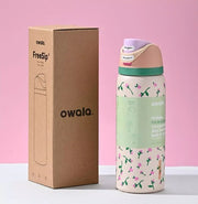 32-ounce Owala FreeSip insulated stainless steel water bottle in the "Tea Time" floral design.