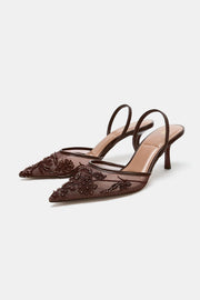 Zara Mesh Rhinestone Slingback Heels