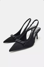 FABRIC SLINGBACK HEELS WITH BOW