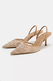 SLINGBACK SHOES WITH EMBROIDERED MESH