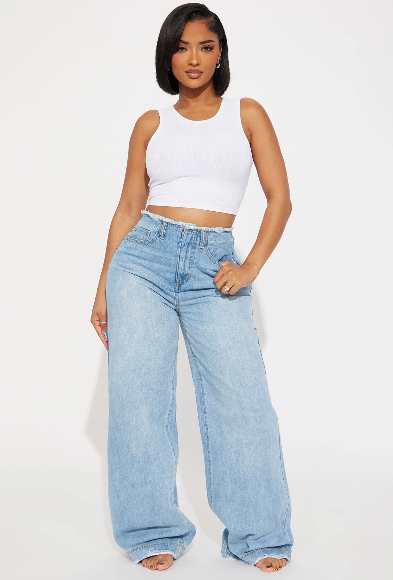 Fashionnova Cut Off Waistband Baggy Jeans