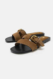 Buckled split sued sandals