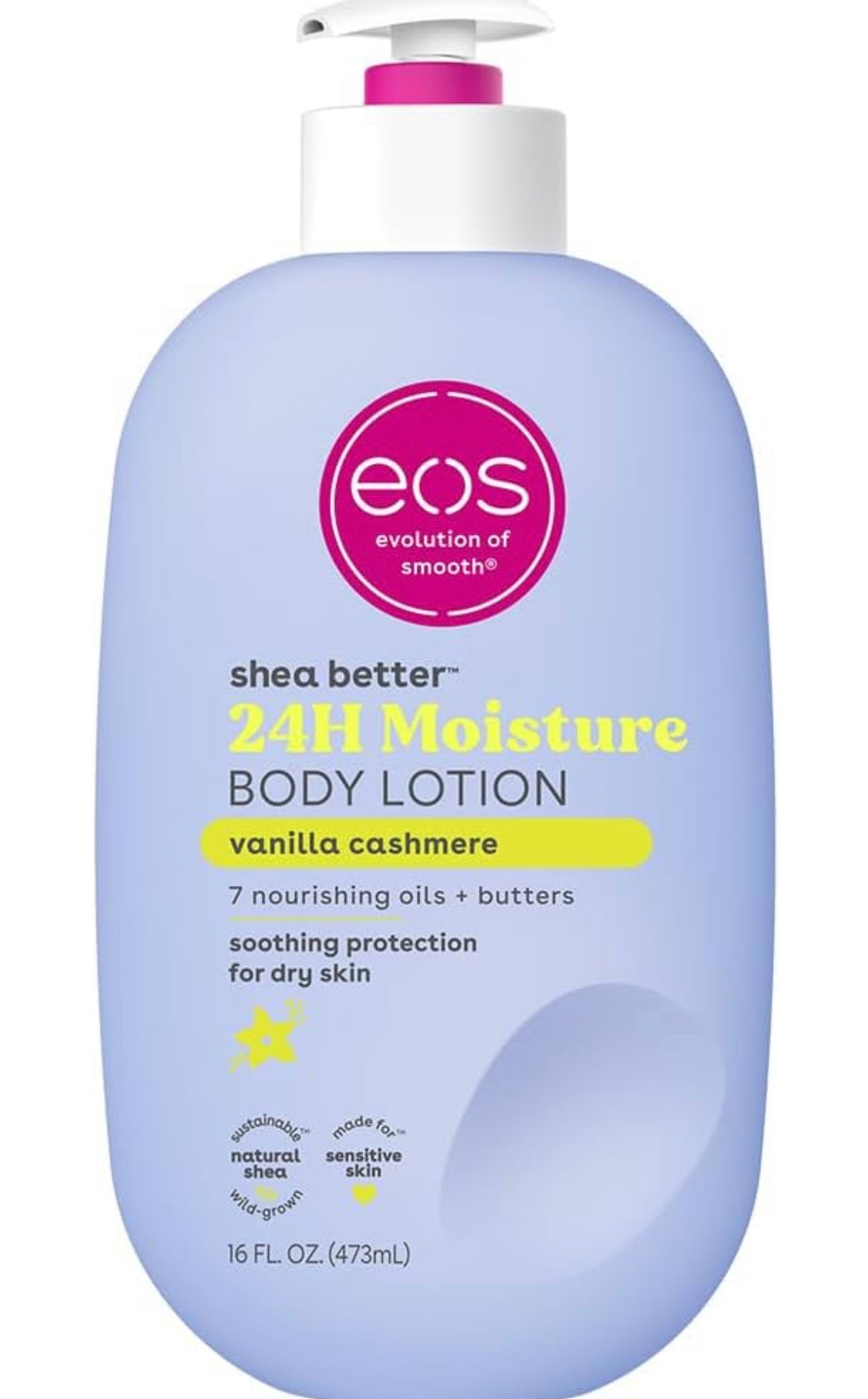 eos Shea Better Body Lotion Vanilla Cashmere, 24-Hour Moisture Skin Care, Lightweight & Non-Greasy, Natural Shea, Vegan, Vanilla Body Lotion