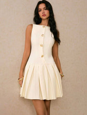 Shein Women's Elegant Solid Color Pleated Hem Backless Mini Dress