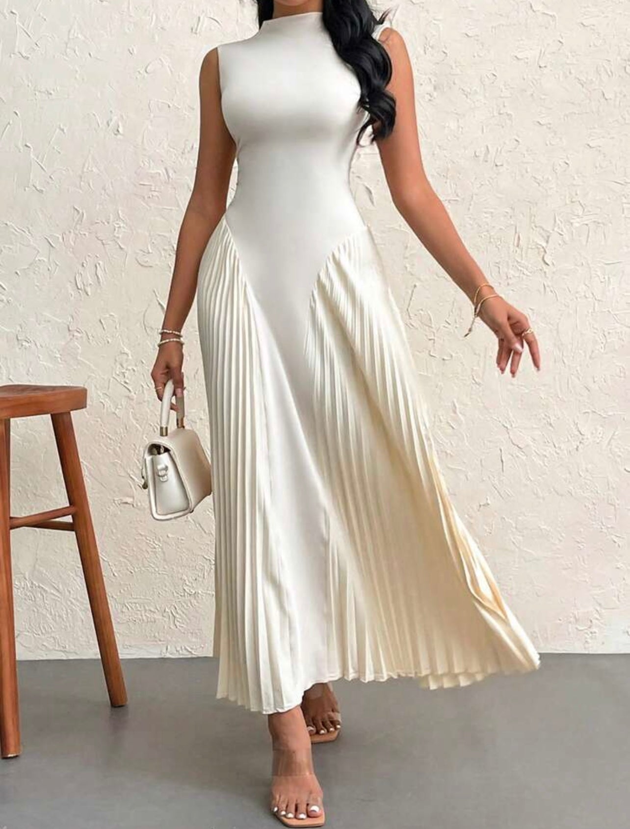 Shein Elegant Pleated Tight Fitting A-Line Dress