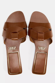 FLAT CRISS-CROSS LEATHER SLIDER SANDALS