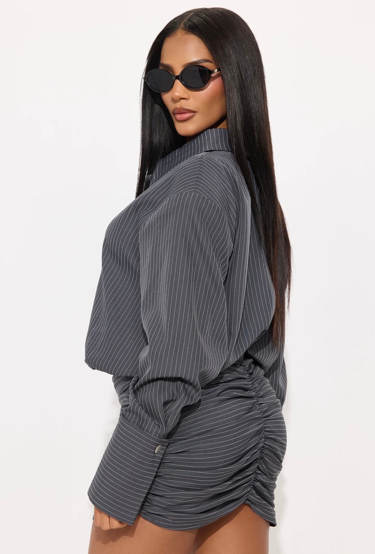 Fashionnova Pinstripe Shirt Mini Dress