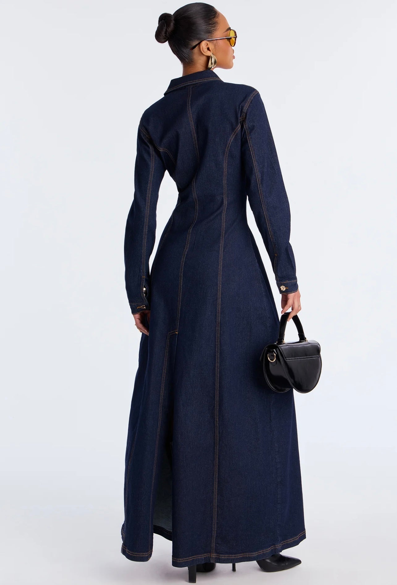 Fashionnova long sleeve Denim stretch maxi dress