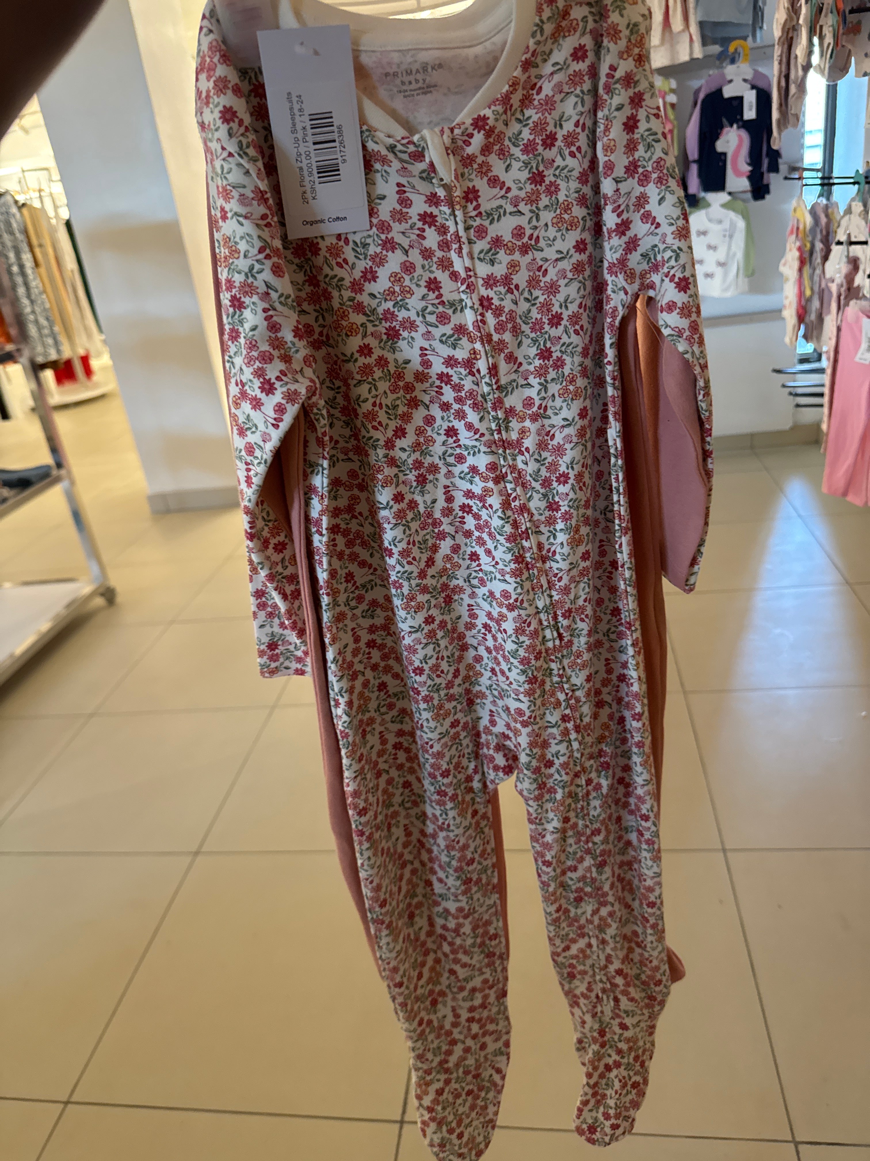2Pk Floral Zip-Up Sleepsuits