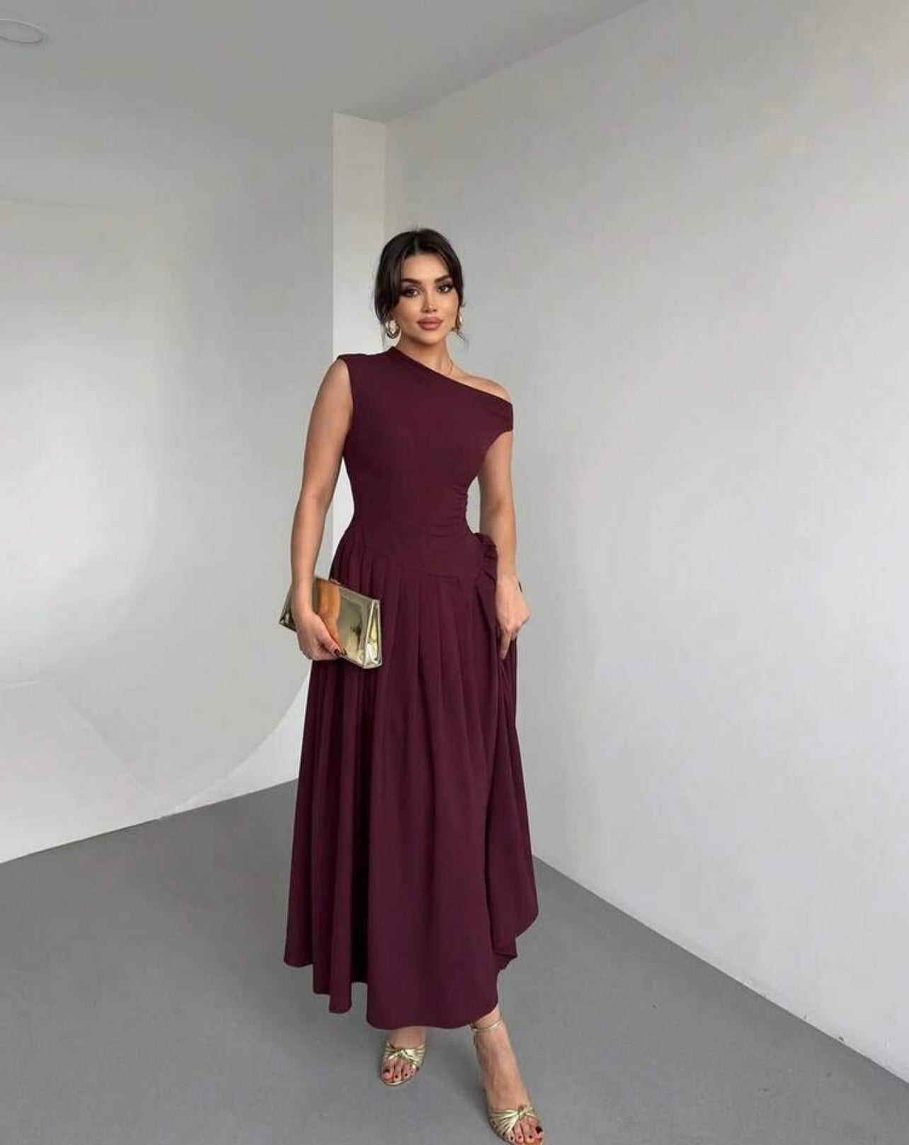 Shein Elegant Square Neck Ruffle Midi Dress