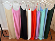 maxi slip dressthin spaghetti straps and a flowy