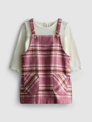 Long Sleeve T-Shirt and Check Pinafore Dress Set