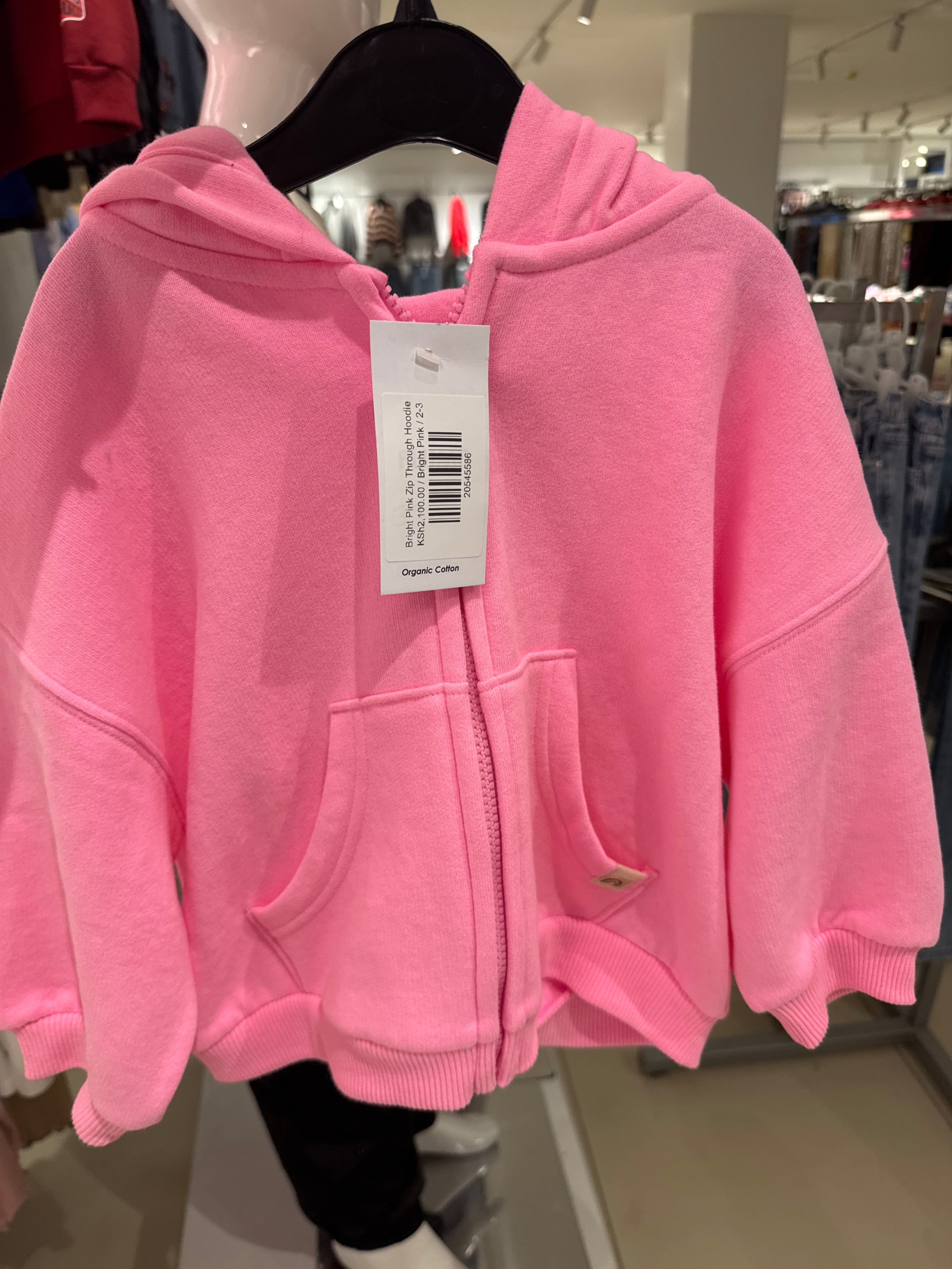 Bright Pink Zip Through Hoodie