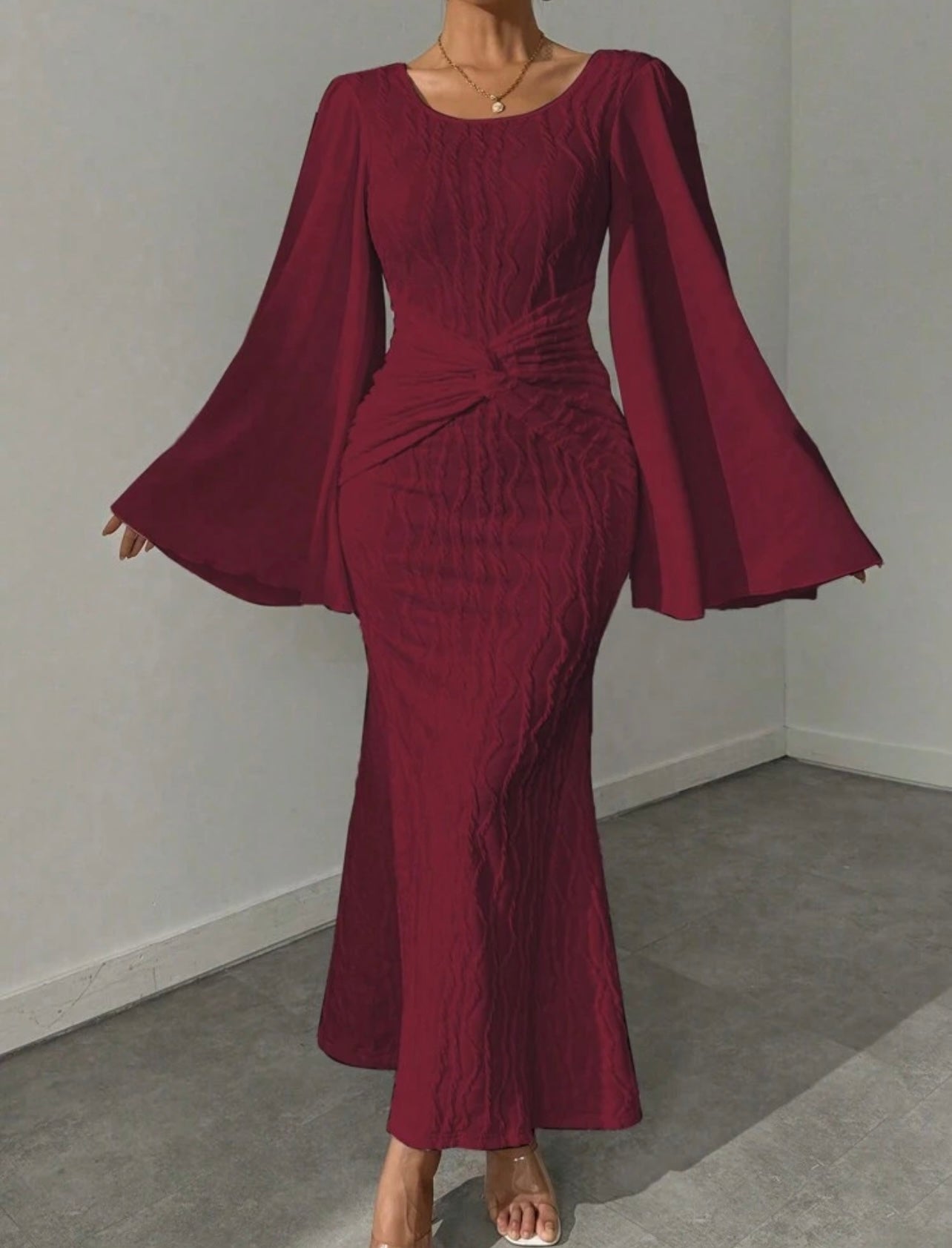 Shein Flared-sleeve Round Neck Maxi Dress