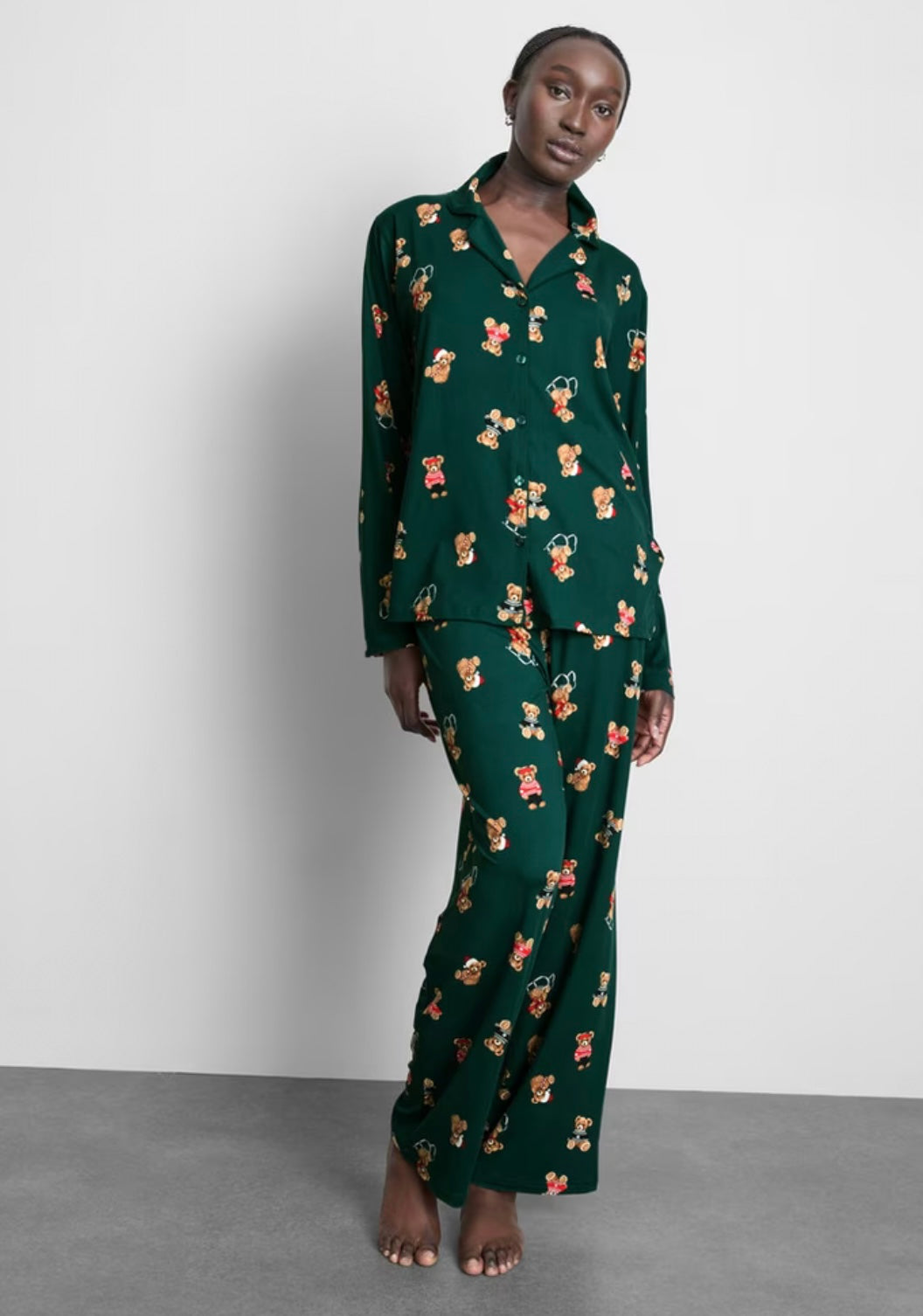 Women's Green Bear Family Christmas Pyjamas