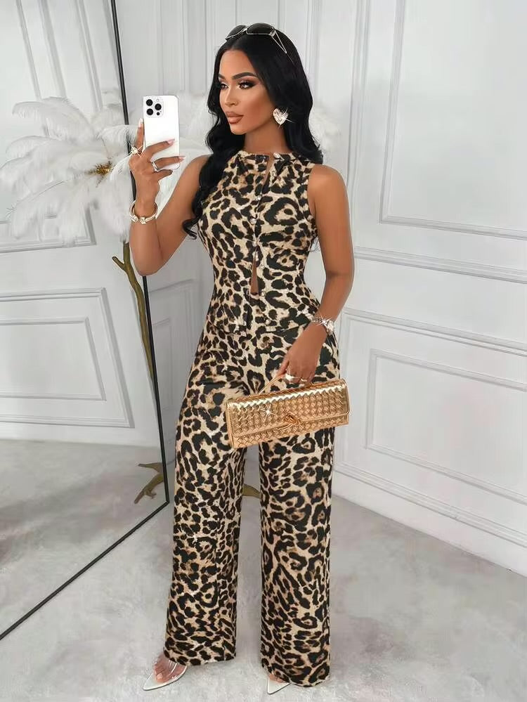 TrendsAmarilo Striped Sleeveless Top And Straight Leg Pants 2-Piece Suit Set, Elegant Business Casual, Latest Spring/Summer Women's Outfit Vacation Brown