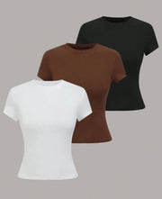 Shein Women's Solid Color Round Neck Short Sleeve Casual T-Shirt, Summer