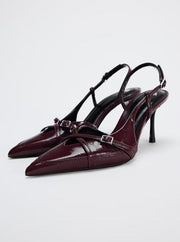 Zara cracked high heel in burgundy red with buckled straps
