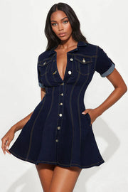 Stretch Denim Mini Dress - Dark Wash
