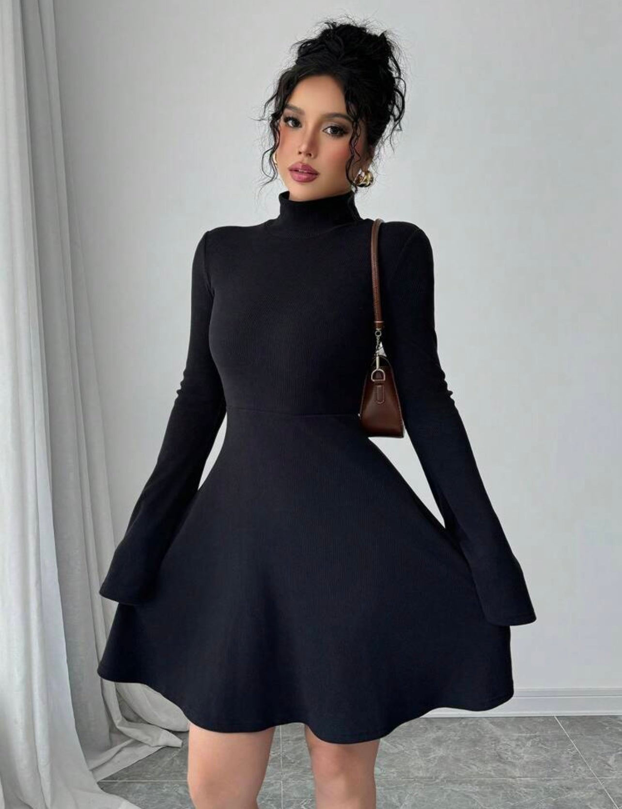 Shein Women's Black Fashion Casual Mid-Length Dress