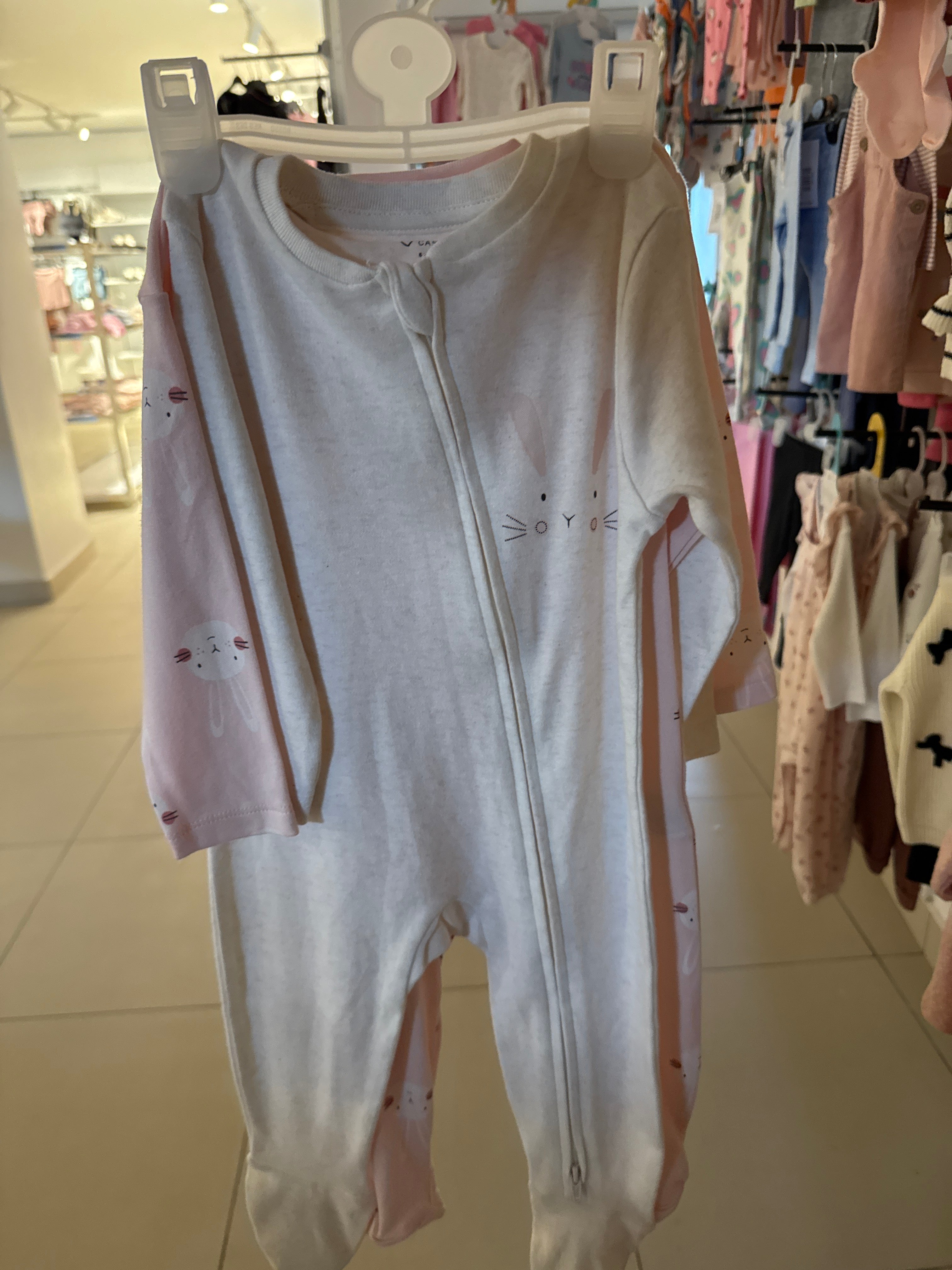 2Pk Bunney Zip-Up Sleepsuit