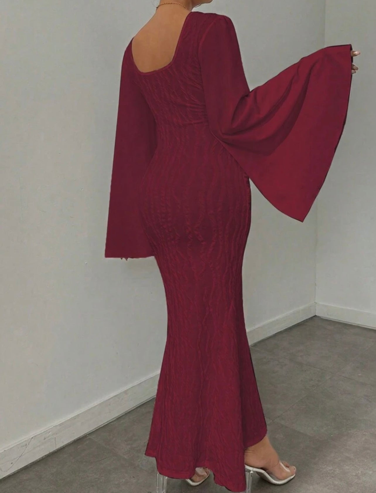 Shein Flared-sleeve Round Neck Maxi Dress