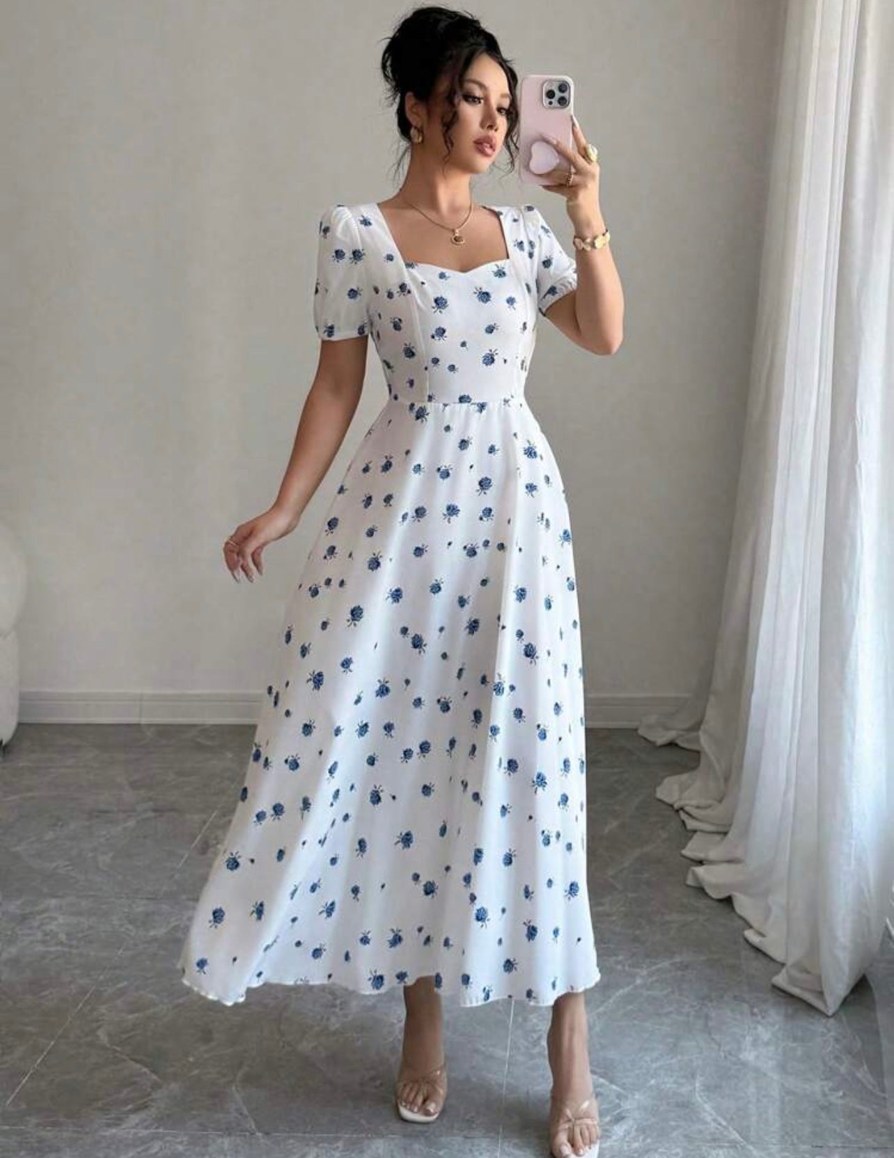 Shein Sweetheart Neck Short-sleeve Summer Dress