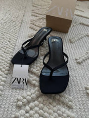 Satin black kitten heel