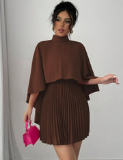 Elenzga Women's Elegant Ruffled Cape Cloak High Collar Valentine's Day Dress