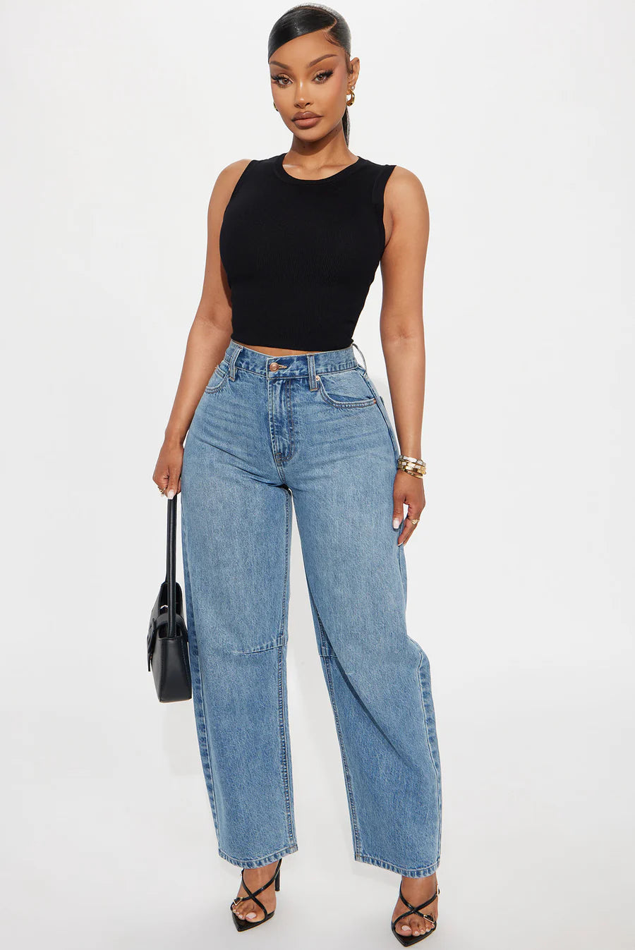 Barrel Leg Jeans - Medium Wash