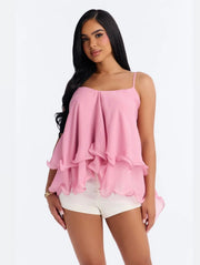 Fashionova ruffle chiffon pink top