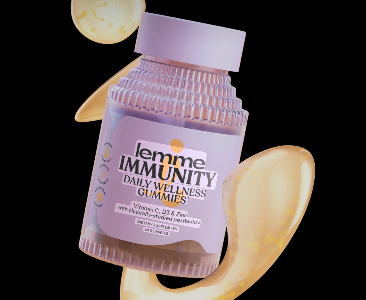 Lemme Immunity:designed to support immune system health. These sweet orange-flavored gummies combine vitamins, minerals, and a unique postbiotic to provide what the brand calls "daily defense".