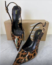 Zara patent animal print high-heel shoes with a slingback design