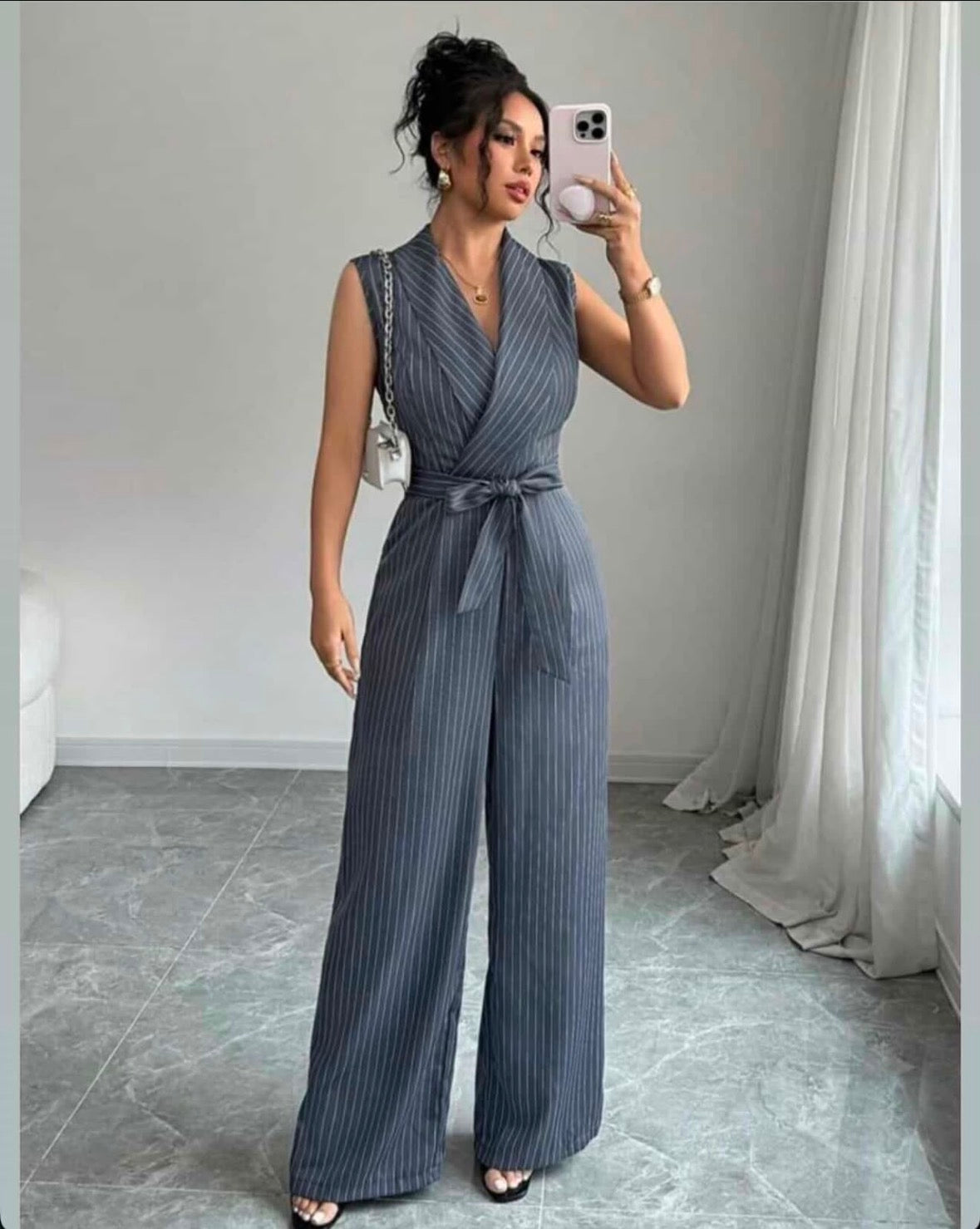 Women's Summer Elegant Navy Blue And White Striped jumpsuit