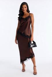 Fashionova feel the allure satin lace midi skirt set