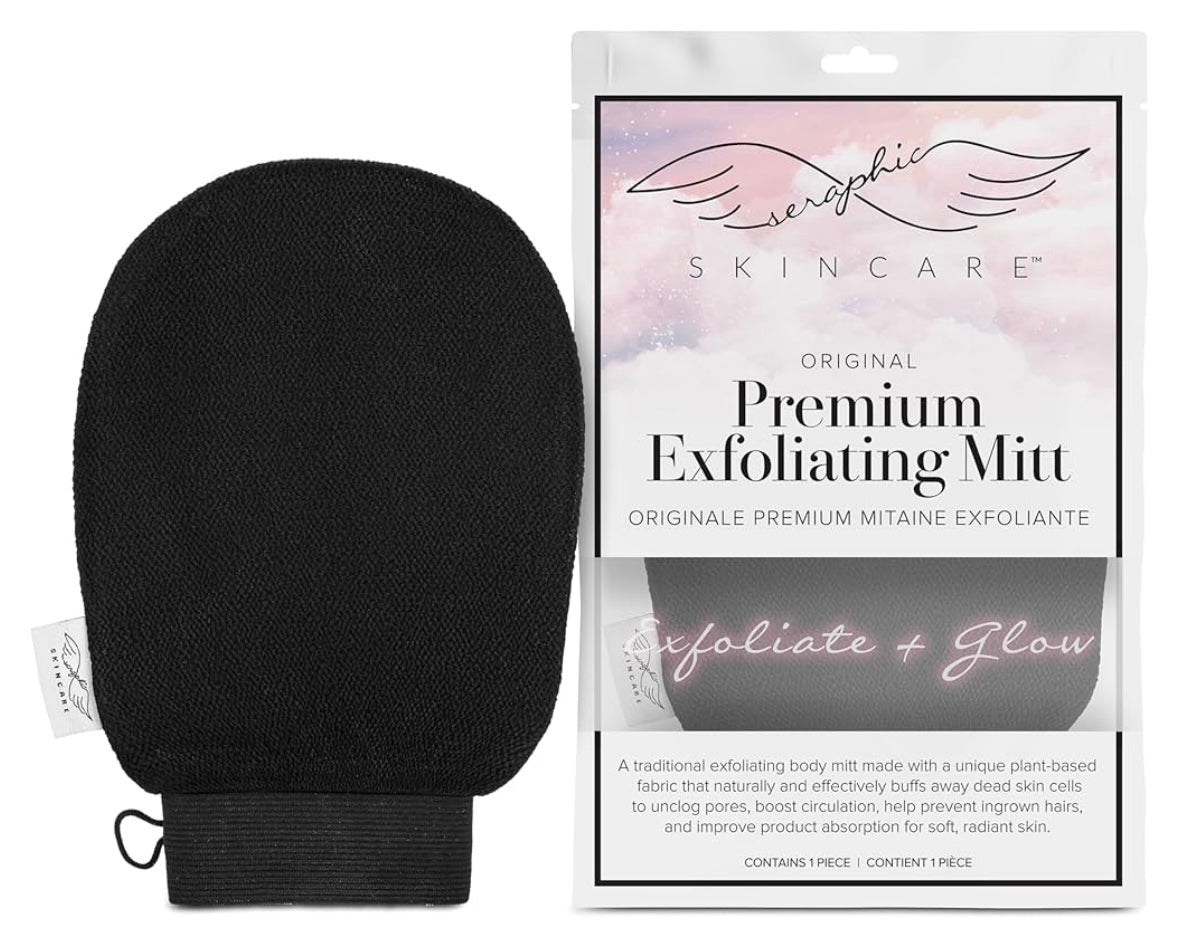 Seraphic Skincare (Original) Premium Exfoliating Mitt for Body (1pc) – 100% Vegan Viscose Traditional Body Scrub Glove Kessa Korean Washcloth – Body Exfoliator for Self-Tan Removal & Keratosis Pilaris