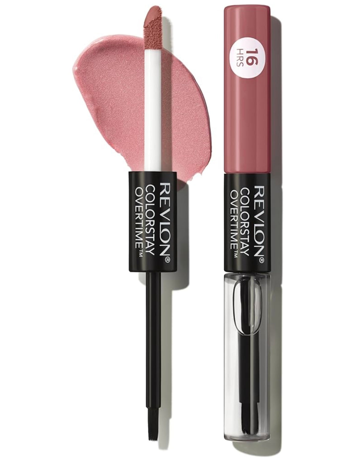 Revlon Liquid Lipstick with Clear Lip Gloss, ColorStay Overtime Lipcolor, Dual Ended with Vitamin E, 350 Bare Maximum, 0.07 Fl Oz