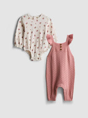 Long sleeve bodysuit and knit dungarees set