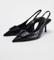 Zara printed slingback heels black pumps croc