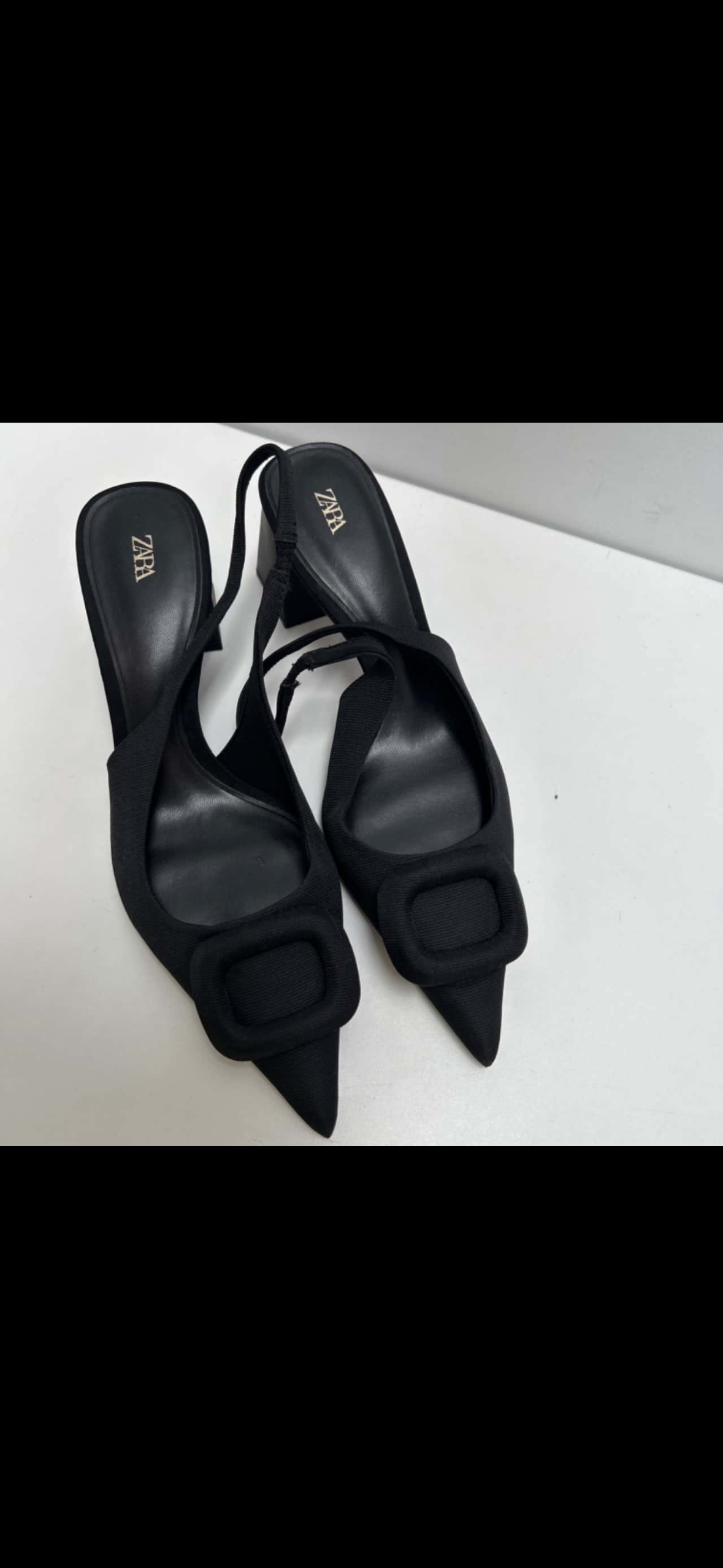 Zara Square Buckle Pointed Toe Strap High Lady Shoes